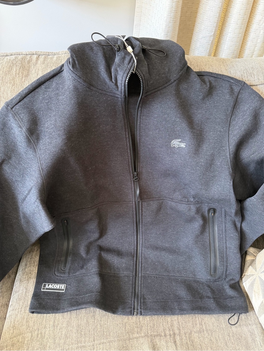 Lacoste Dark Heather Gray Zip Hoodie with Crocodile Logo